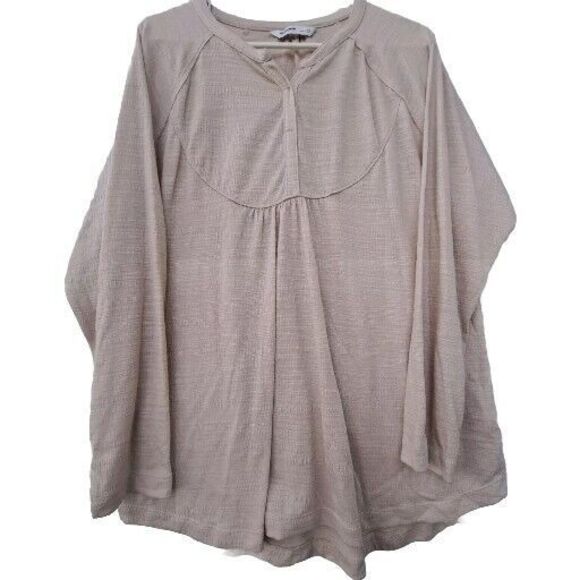 Sonoma Beige Soft Stretchy V-Neck Top with Long Sleeves Plus Size 0X - Picture 2 of 16